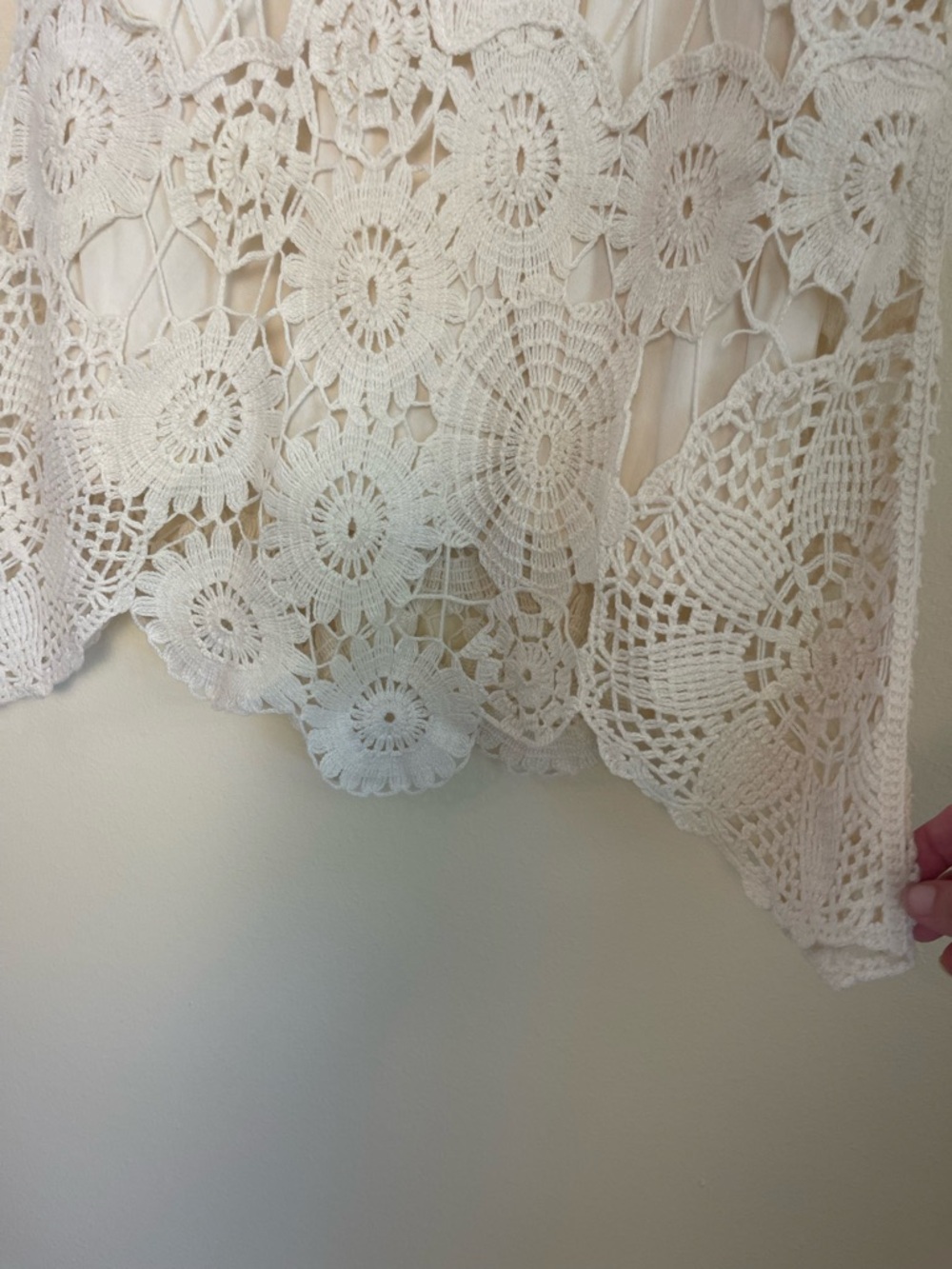 Boho Ivory Crochet Lace Shift Dress XL Lined Open Knit Coastal Wedding Guest - Picture 6 of 14